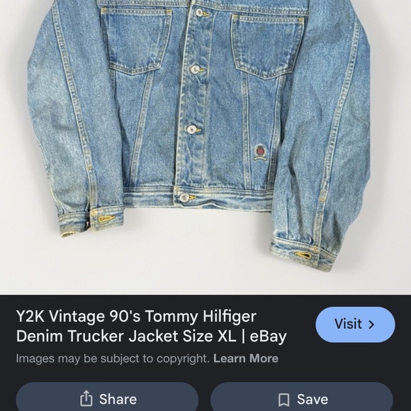Tommy Hilfiger Light Blue Denim Jacket with Tan Collar 90s vintage large - Picture 3 of 3